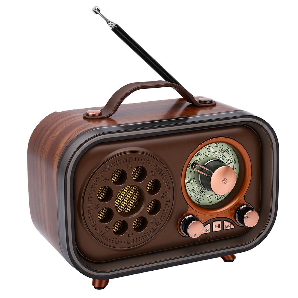 Retro Bluetooth Speaker Radio Rechargeable Portable AM FM SW Radio with Telescopic Antenna for Home Car