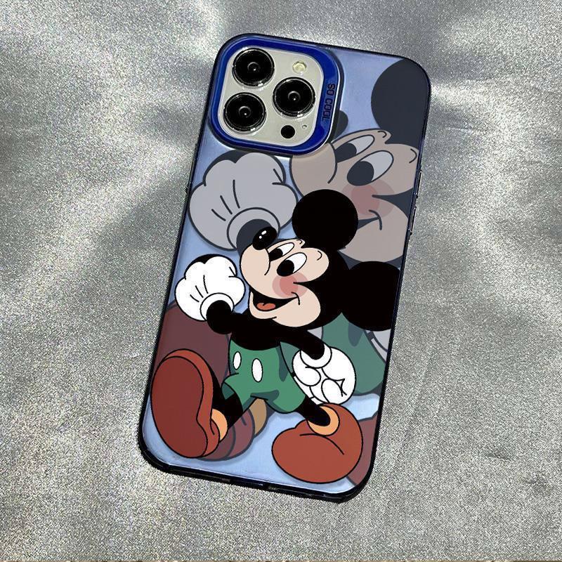 Trendy Mischievous Mickey Silver Electroplated Hard Shell Phone Case for iPhone 15 Pro Max & 14
