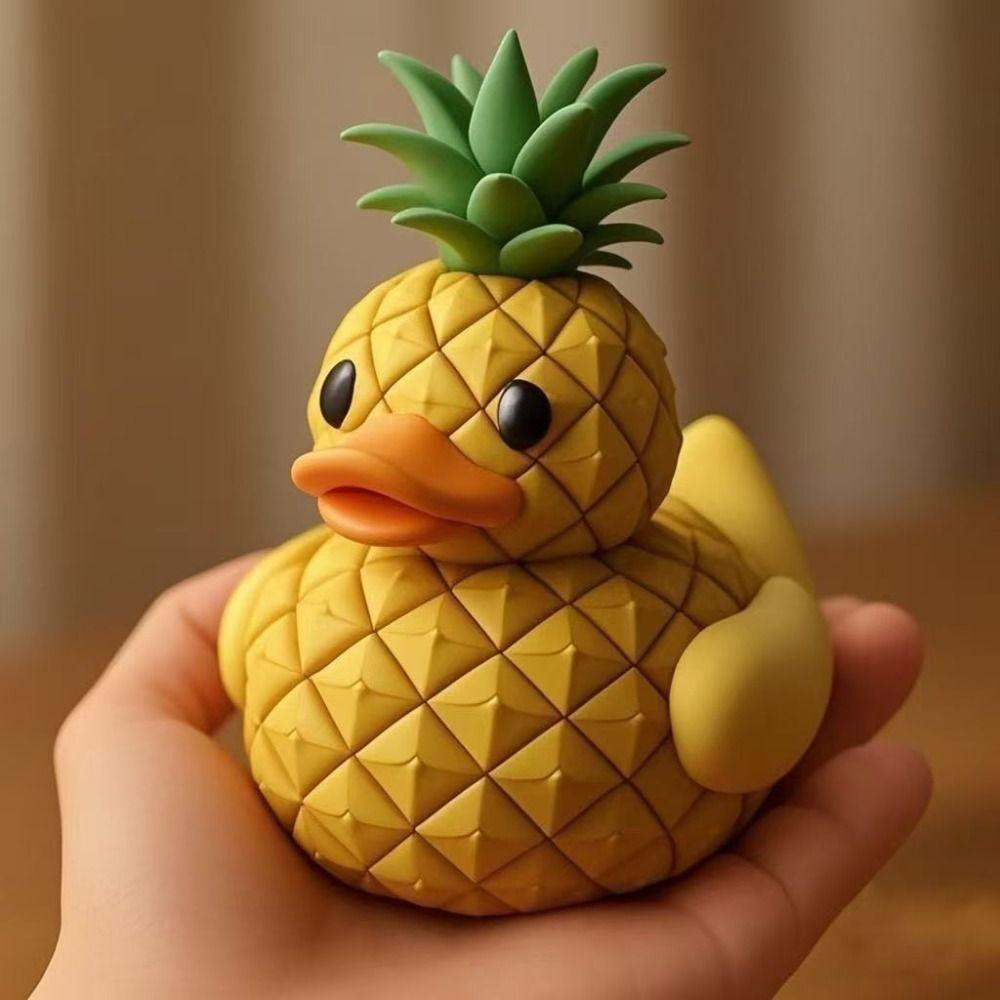 Cartoon Fruit Duck Statue Cute Animal Sculpture Desktop Decoration Duck Figurine Office