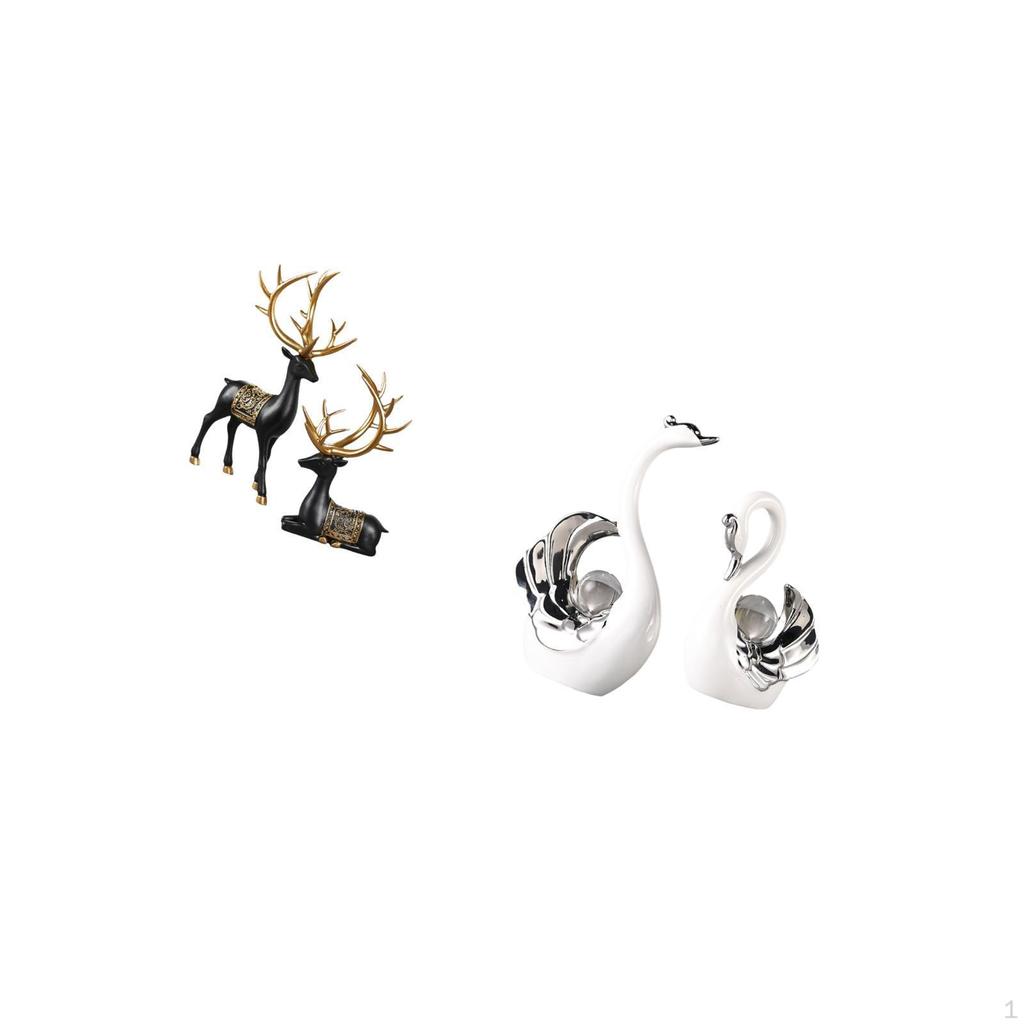 Elegant Reindeer And Swan Resin Figurine Collection for Tabletop Cabinet Living Room Decor Wedding