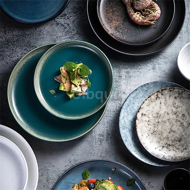 Creative and beautiful ceramic plates serving plate Retro tableware Western plate With steak for breakfast plates Japanese plate