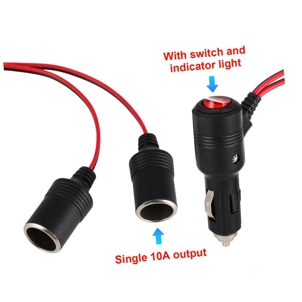 HEALEEP Cigarette Lighter Switch Cigarette Lighter Plug Splitter Car Charger Cord 2 Way Car Cigarette Lighter Adapter with Switch Black