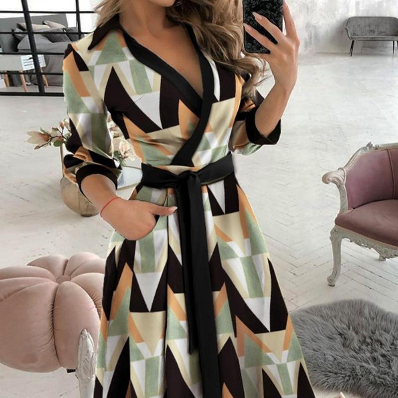 Women's V-Neck Floral Bodycon Dress Long Sleeve Elegant Figure-Hugging Evening Gown