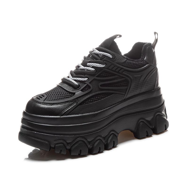 Women's Genuine Leather Height-Increasing Platform Dad Shoes - Breathable, Mesh, Hidden Heel for Autumn & Winter