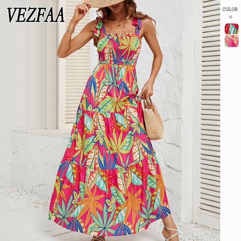 

VEZFAA женские модные летние весенние повседневные платья без рукавов с высокой талией и цветочным принтом
