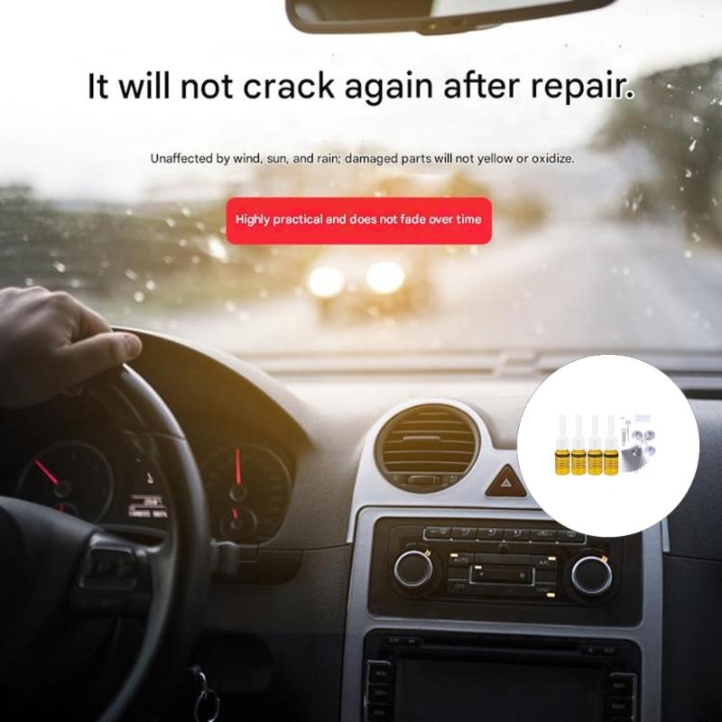 Quick Fix Windshield Chip Repair Kit to Repair Scratches Cracks with Suction Cup Curing Light Efficiency Repair Kit