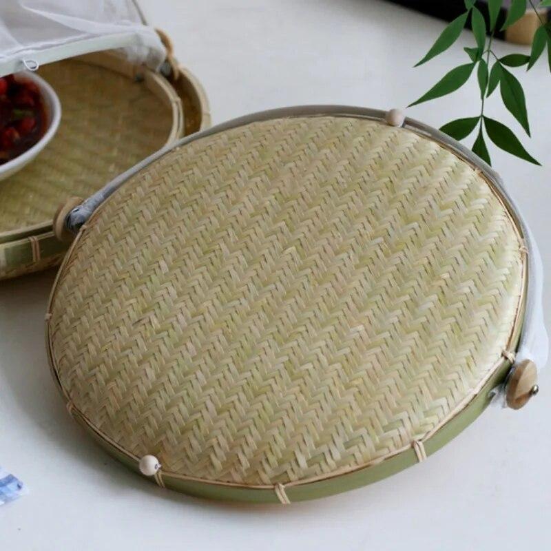 Hand-Woven Food Serving Tent Basket Fruit Vegetable Bread Cover Storage Container Dust-Proof Picnic Mesh Net Cover