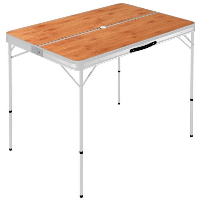 VidaXL Table de camping pliable avec 2 bancs Aluminium Marron