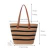 Versatile Shoulder Striped Straw Bag Women's Cotton Thread Zipper Woven Bag Large Capacity Tote Bag Seaside Vacation Beach Bag