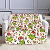 Green Grinch Faces with Santa Hats Patterned flannel blanket perfect for the bedroom living room, sofa, or a little nap