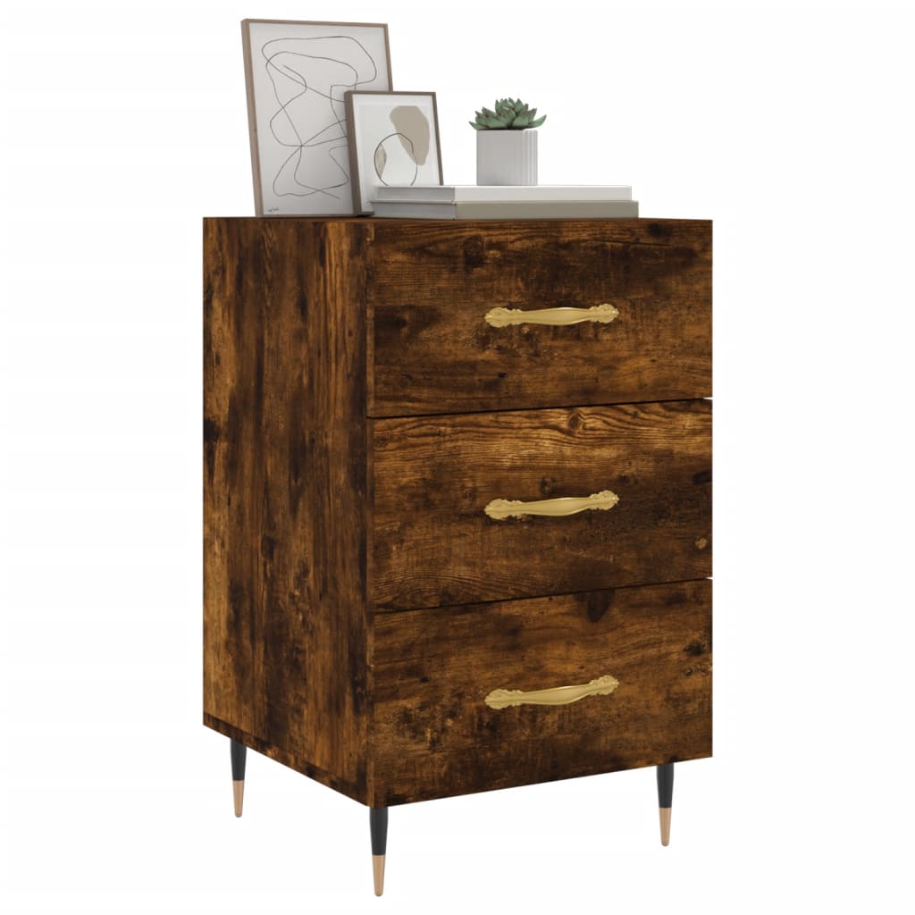 Nightstand Smoked Oak Finish 40 X 40 X 66 Cm Engineered Wood