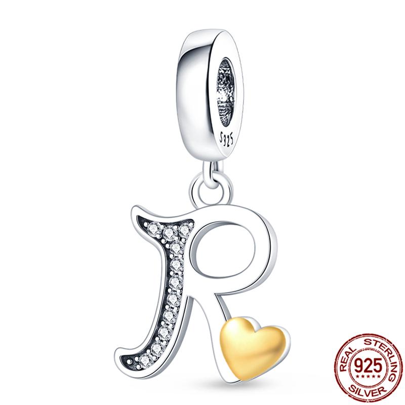 Original Design Anhänger Zirkon Herzform 26 englische Buchstaben A-Z Charm Perlen Passend 925 Original Armband Halskette Schmuck