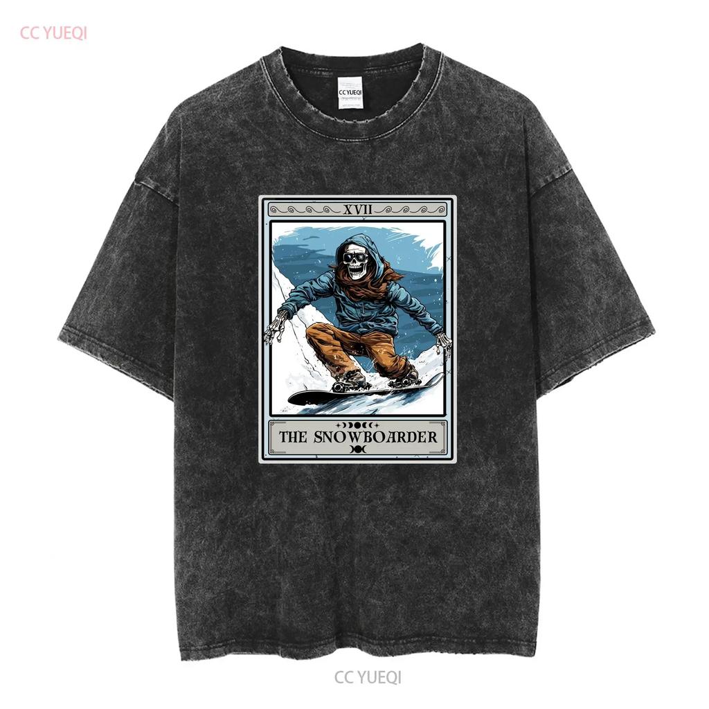 The Snowboarder Tarot Card T Shirt Snowboarding Vintage Washed Soft Top For Everyday Wear Versatile Breathable Casual