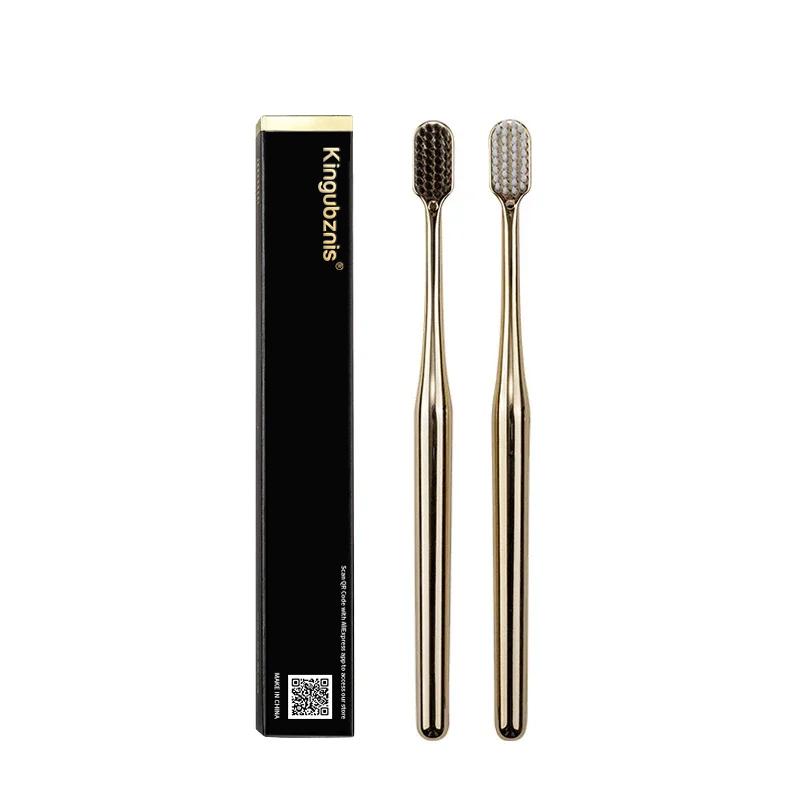 Kingubznis Gold Toothbrush Luxury Gold Silver Teeth Brush Men Women Adult Toothbrushes New Electroplated Dental Brushes