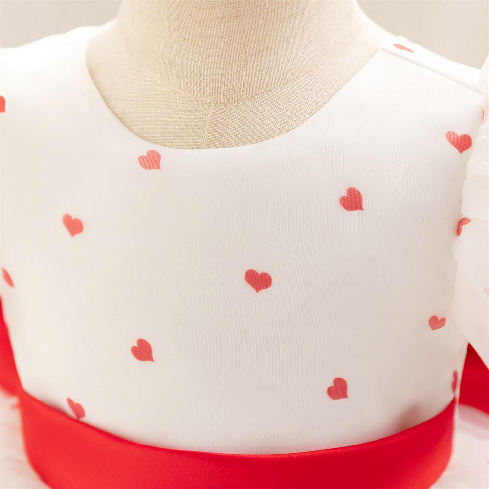 2024 Fashionable Girls' First Birthday Dress - Cute Puff Sleeve, Heart-Shaped Skirt, Princess Design