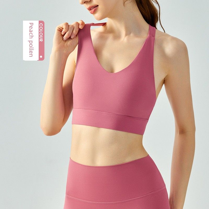 Fixed Cup with Chest Pad Summer Yoga Vest Exercise Strap Backless Bra Running Exercise Underwear Cycling Tops