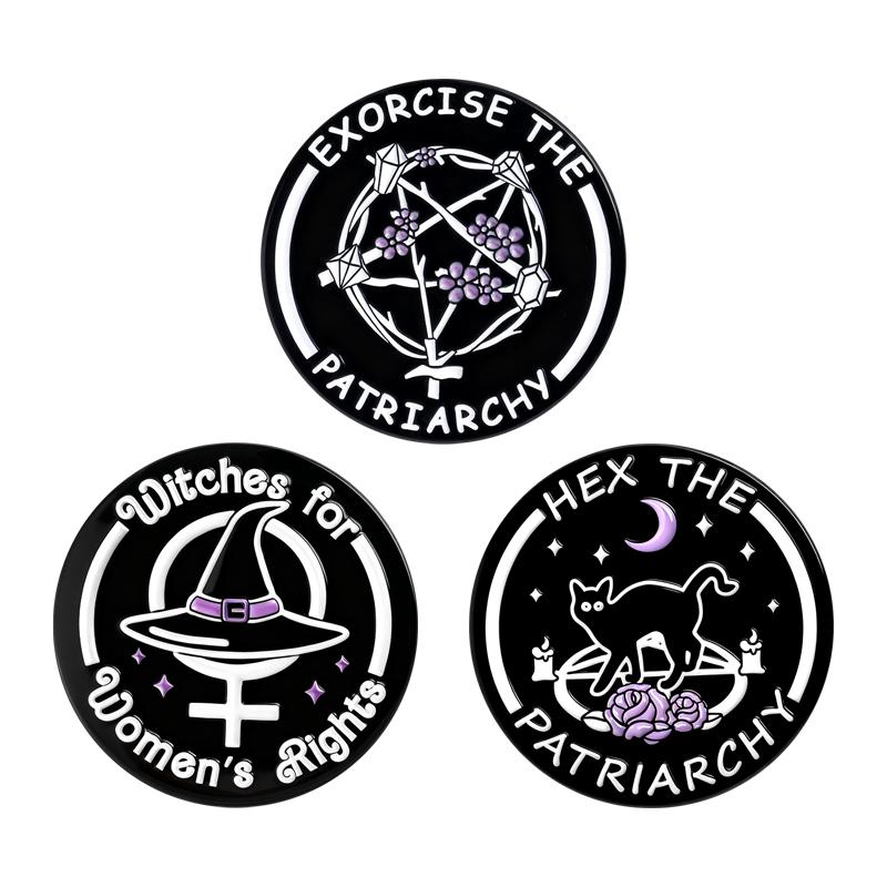 Witchy Feminist Enamel Pins Exorcise The Patriarchy Brooches Lapel Badges Punk Gothic Jewelry Gift for Friends