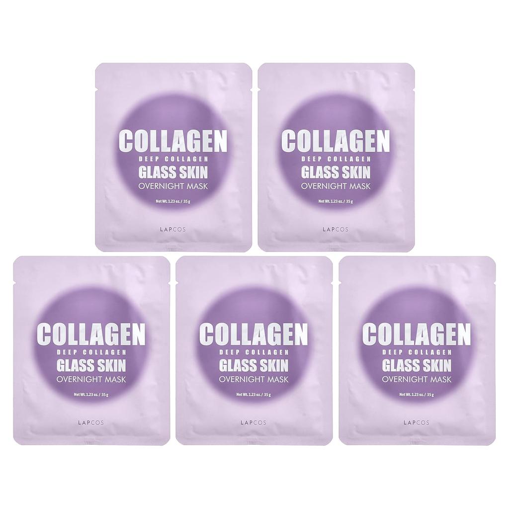 Lapcos Deep Collagen Glass Skin Overnight Beauty Mask, 4 Sheets, 35g (1.23oz) Each