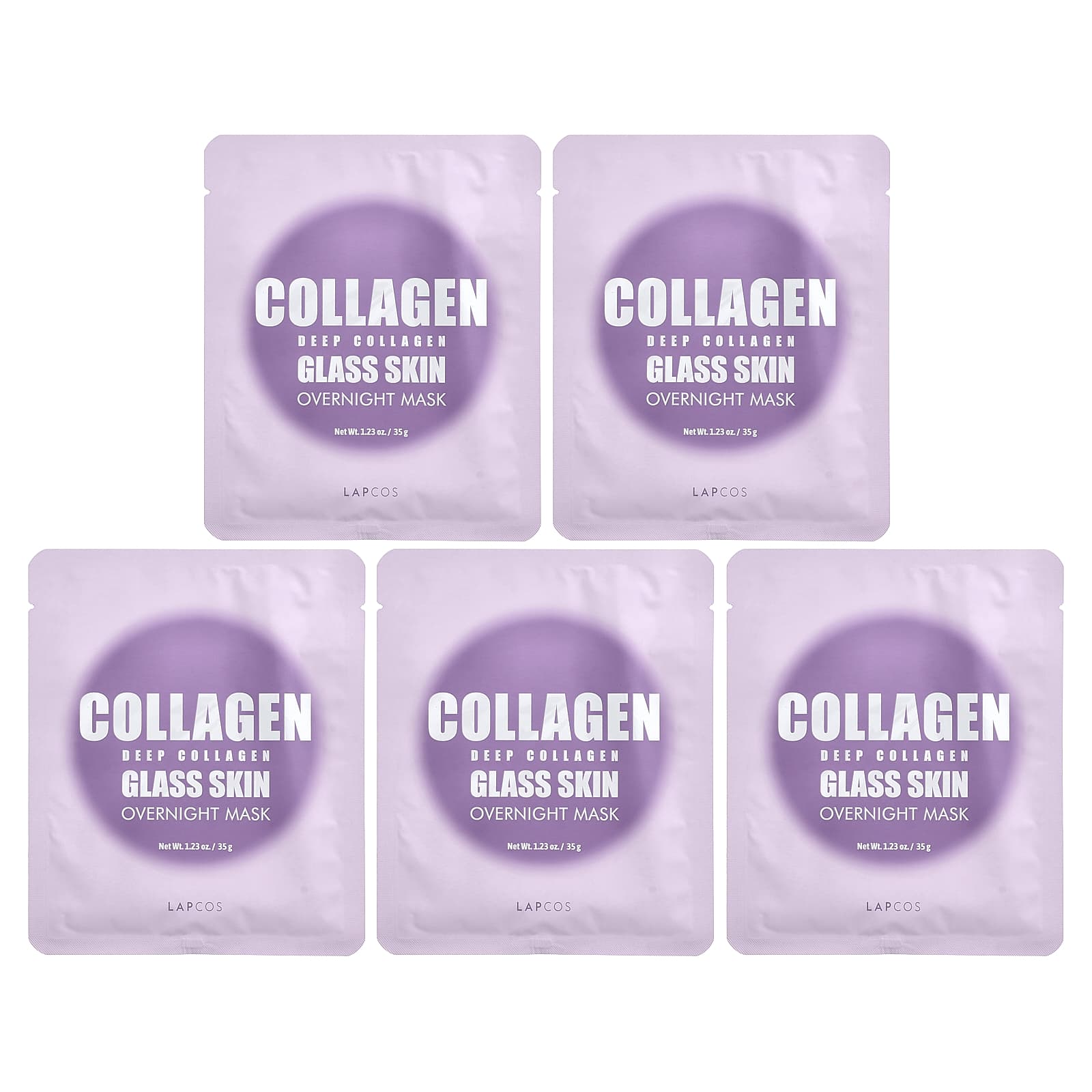 

Lapcos Deep Collagen Glass Skin Overnight Beauty Mask, 4 Sheets, 35g (1.23oz) Each