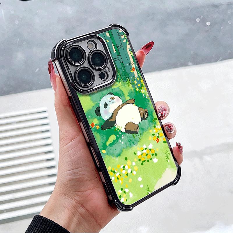 Cute Cartoon Panda Plating Phone Case For Xiaomi Poco X5 X6 X7 X8 Pro Max F8 Ultra F7 M8 M7 M5S Redmi 15C 15 14C 13C 13 X3 12C F