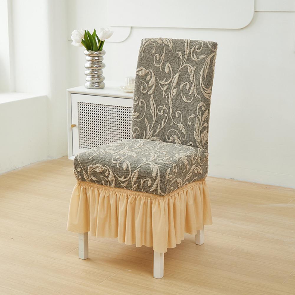 Chair Slipcover Knit Jacquard Fully Elastic Skirt Universal Dustproof Cover for Dining Chairs All Seasons