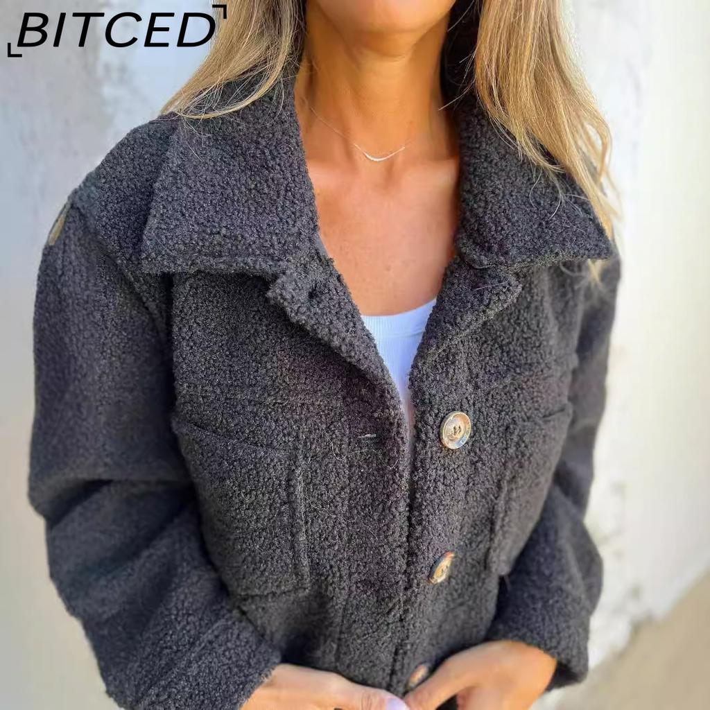 BITCED Dámské Vintage Casual mřížkovaný potisk Podzim Zima Dlouhý rukáv POLO bundy a kabáty