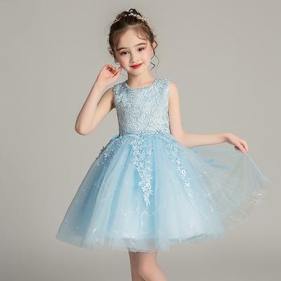 Little Girls Princess Puffy Tulle Sleeveless Summer Performance Party Dress