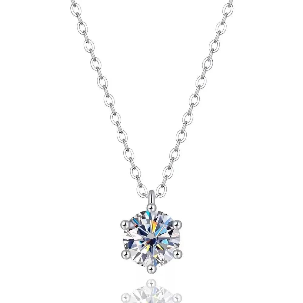 

EWYA 1 2 Carat Real Moissanite Pendant Necklace For Women 6 Prong 100% 925 Silver Wedding Party Bridal Fine Jewelry 40-45cm&1 Carat (6.5mm)