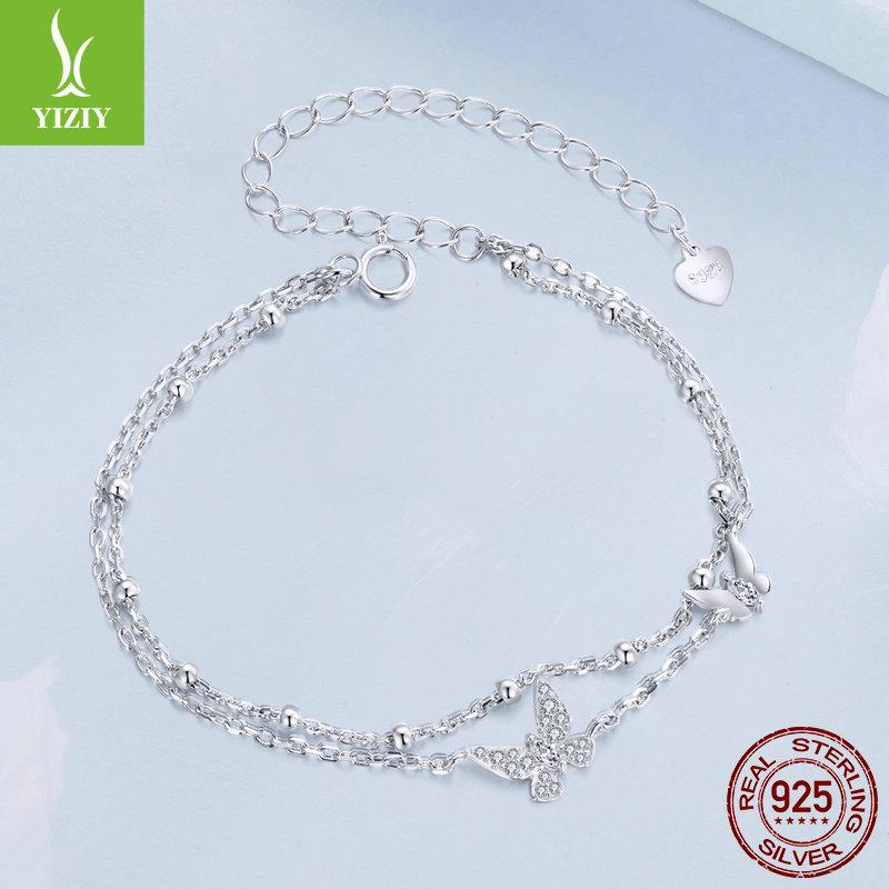 

Niche Design Butterfly Double Bracelet Female, Fresh And Sweet Fairy Wind S925 Sterling Silver Bracelet Jewelry 925 silver серебряный
