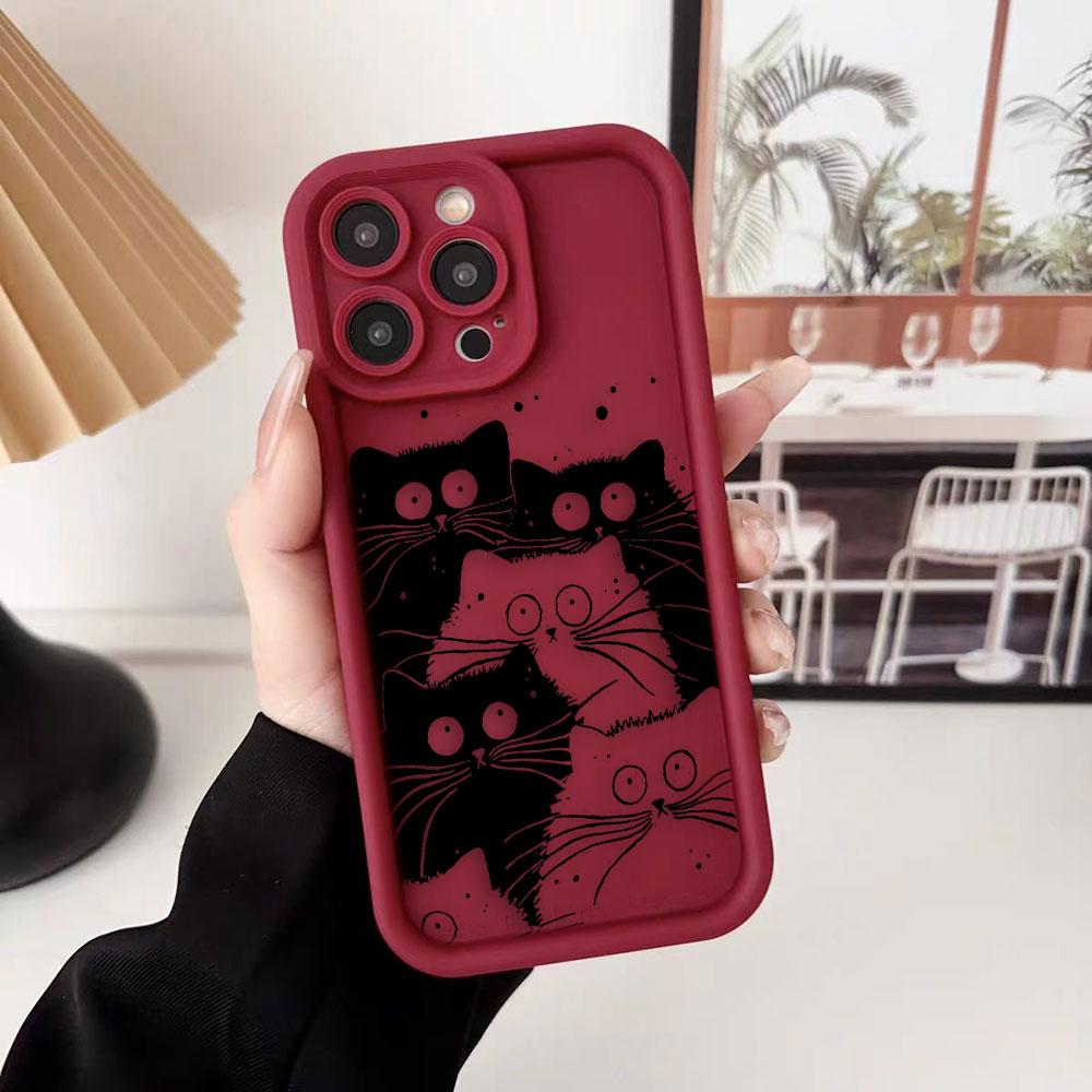 Funny Black Cartoon Cat Phone Case For iPhone Apple 17 AIR 16 16E 11 12 13 14 15 XR Plus Pro Max DIY Case TPU Shockproof Cover