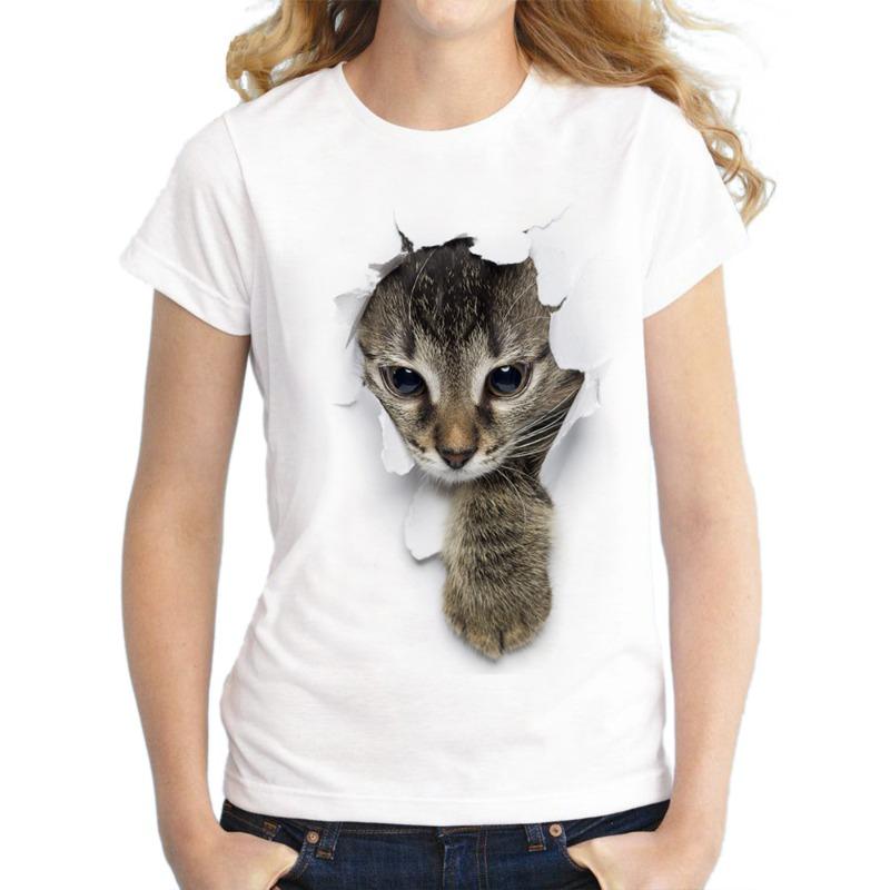 

Cat Printed Oversized Loose Casual Cotton Round Neck Short Sleeved Shirt with Worn Clothes T-Shirts Women’s XXXL
