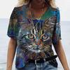 Trendy 3D T-shirt with Cartoon Cat Pattern Printed Women's T-shirt Short Sleeved 3D Printed Casual T-shirt
