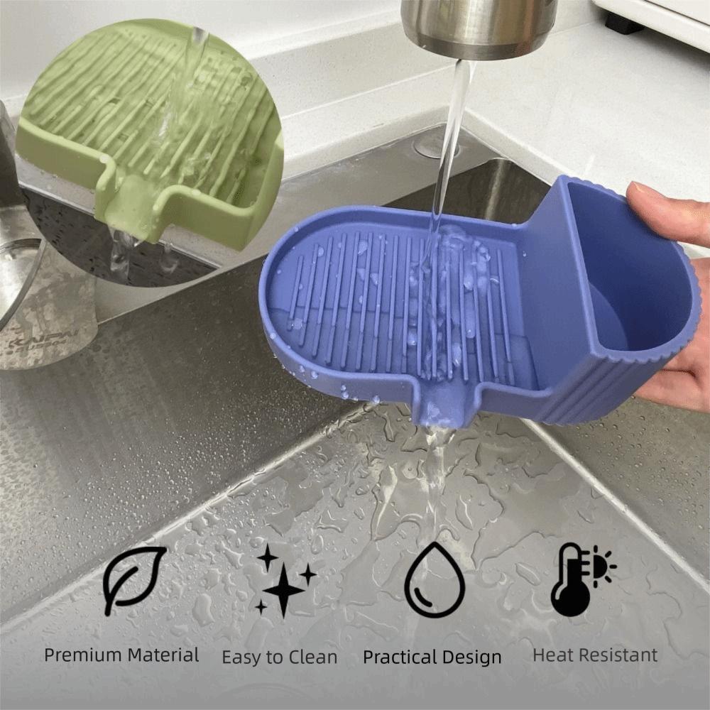 Portable Silicone Soap Dish Inclined Drain 2 In 1 Sponge Tray Drainable Soap Holder  Sink Area
