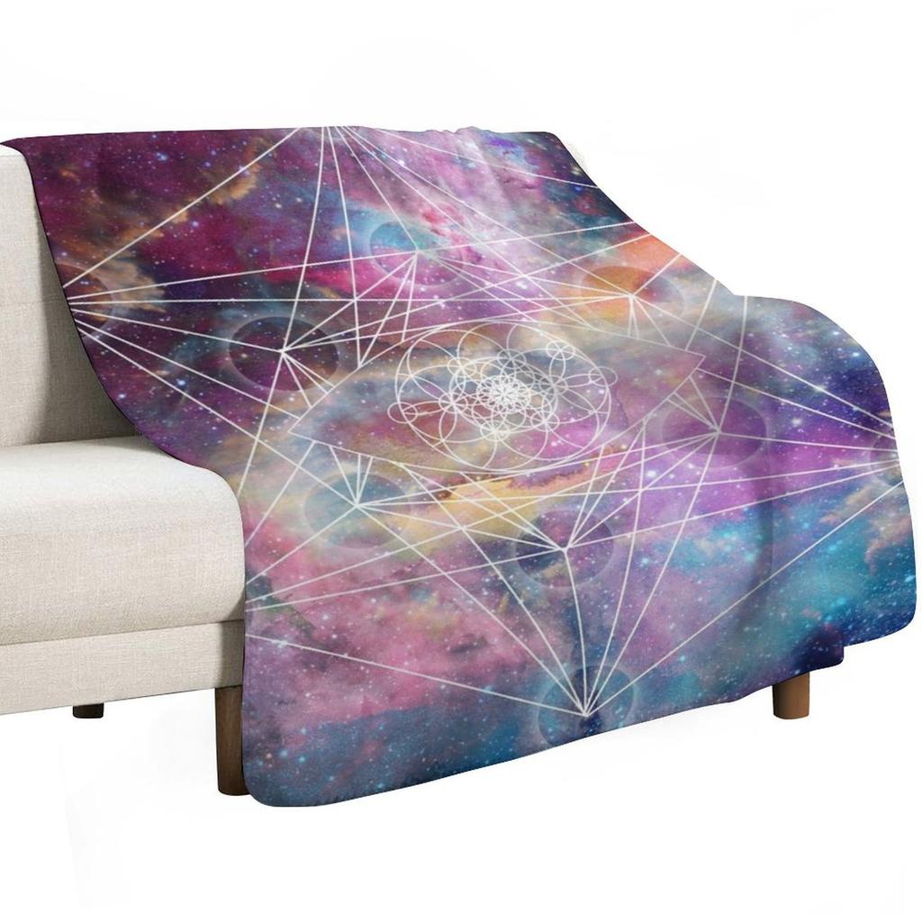 Watercolor and Nebula Sacred Geometry Throw Blanket Anti Shedding Soft Fuzzy Blanket for Home