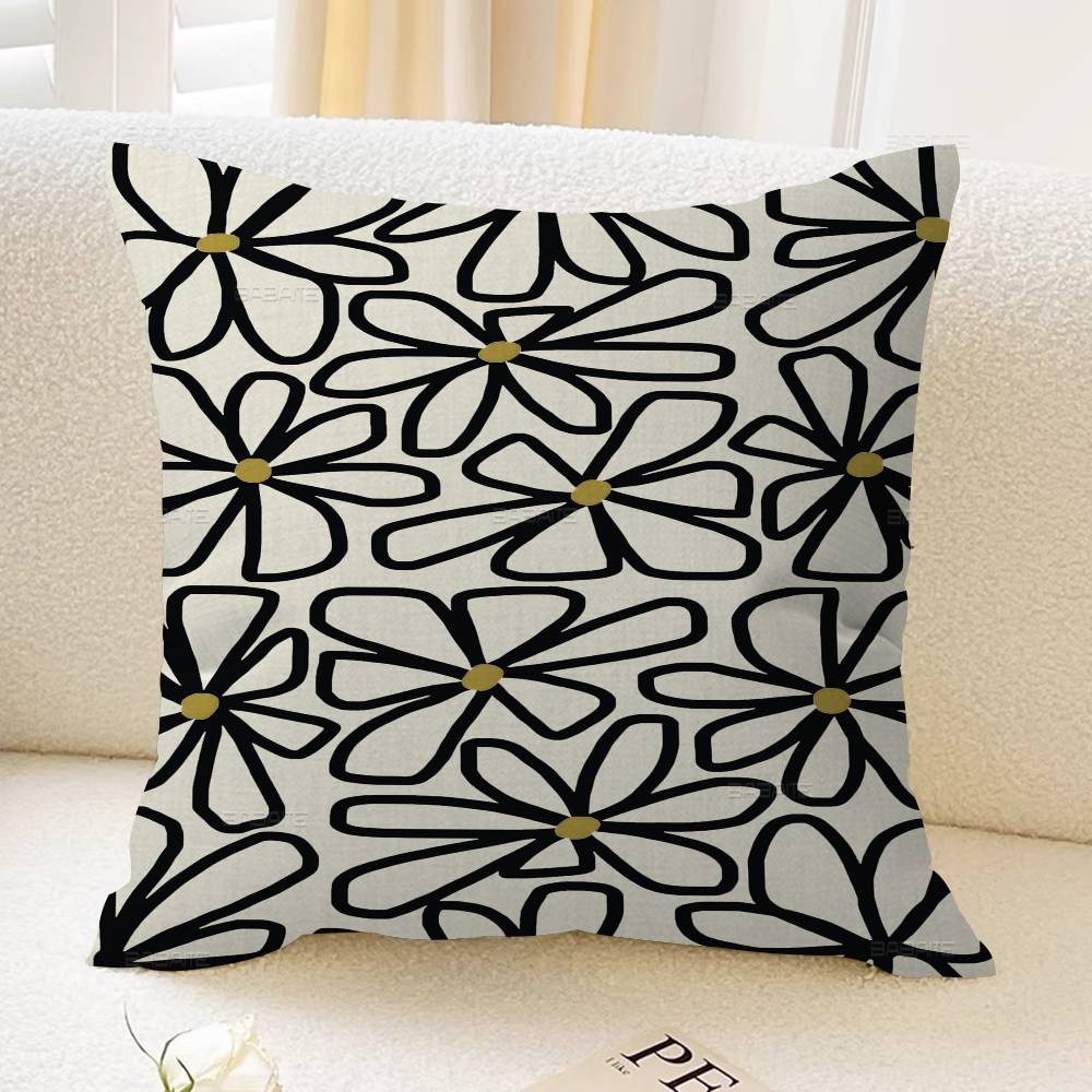 Modern Beige And Black Flower Cushion Cover Car Throw Pillow Case For Sofa Car Christmas Gift xcm xcm