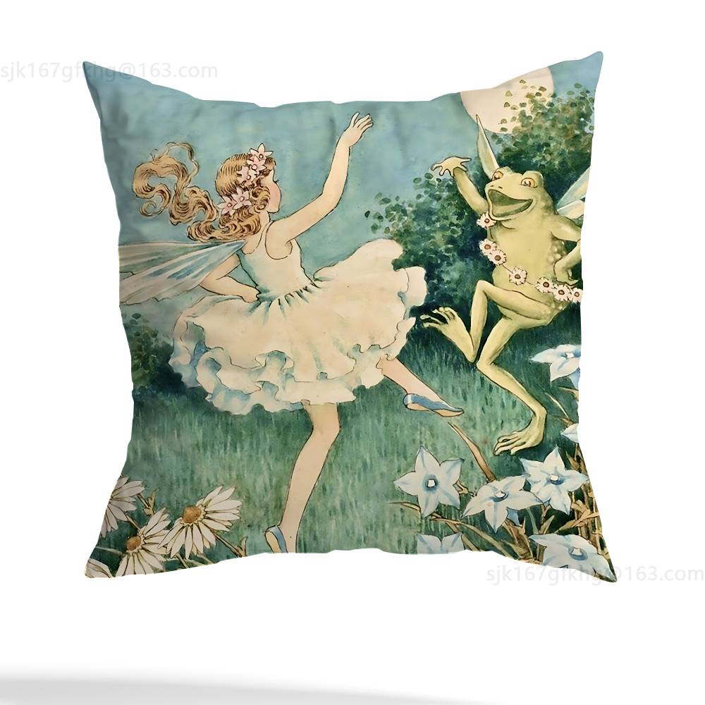 Vintage Frog Fairy pillow cover living room sofa cushion cover bedroom room bed pillow cover home decoration