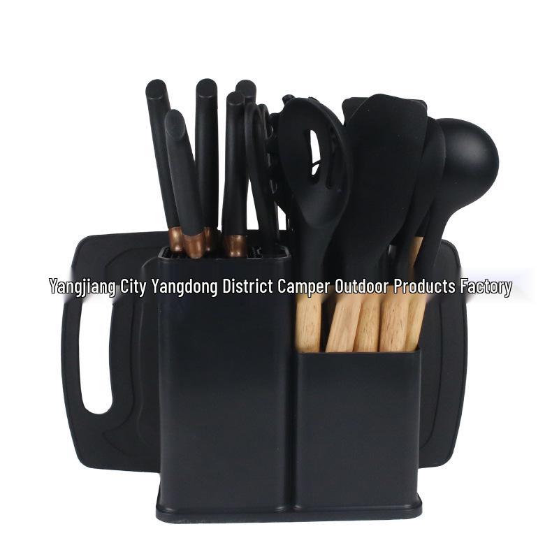 Spot Silicone Kitchen Utensil 19-Piece Non-Stick Set: Includes Spatulas, Spoons, Storage Bucket, and Knife Set.