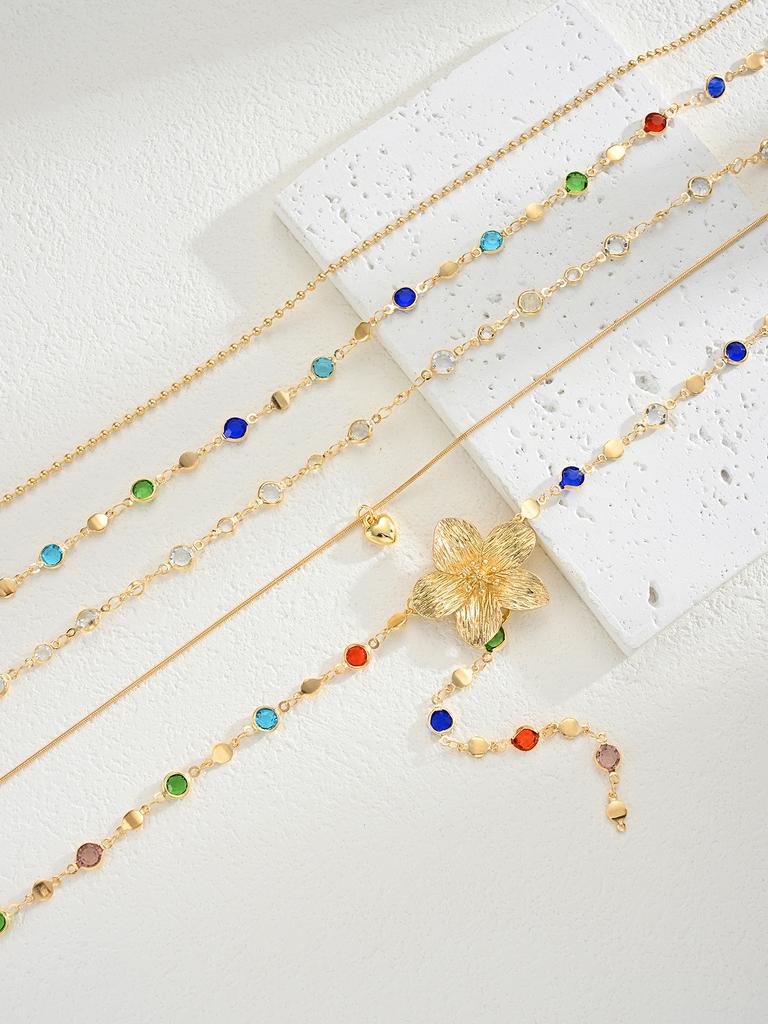 5 Pcs Vintage Floral Colorful Crystal Tassel Necklace Set for Women Exquisite Shiny Rhinestone Choker Boho Party Jewelry Gifts