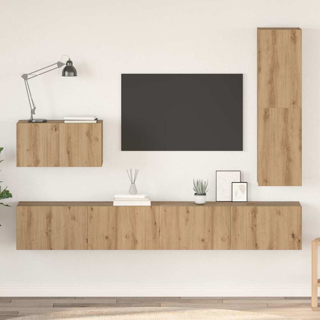 4 Piece TV Cabinet Set with Drawers Artisan Oak Wood Based Material