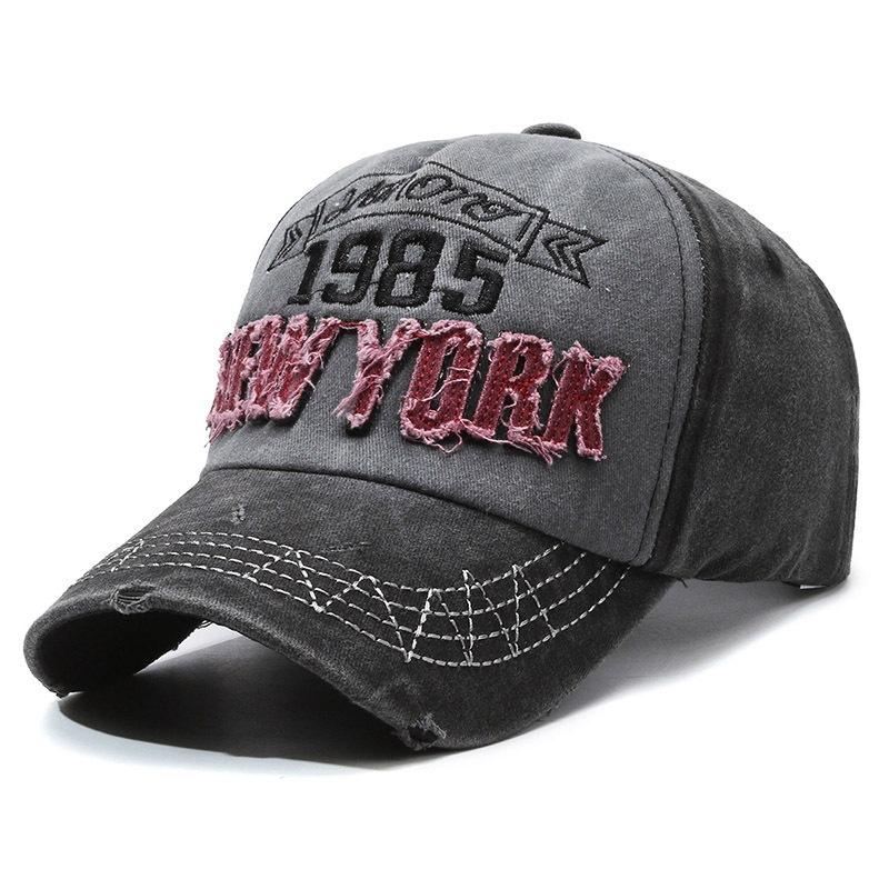 

Vintage Washed Denim Baseball Cap with Embroidery Unisex Retro Distressed Letters Hat for Men Women чорний