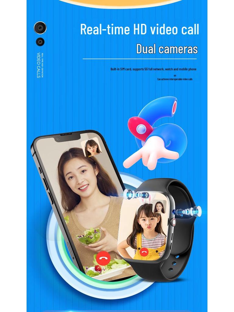5G Children's Smartwatch T95 with SIM Card, Dual Cameras, Alipay, and WeChat Positioning M95