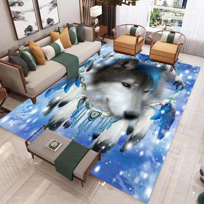 Wolf Carpet Wild Animal Doormat Bohemia Style Dreamcatcher Area Rug for Living Room Bathroom Decor Woodland Wildlife Floor Mat
