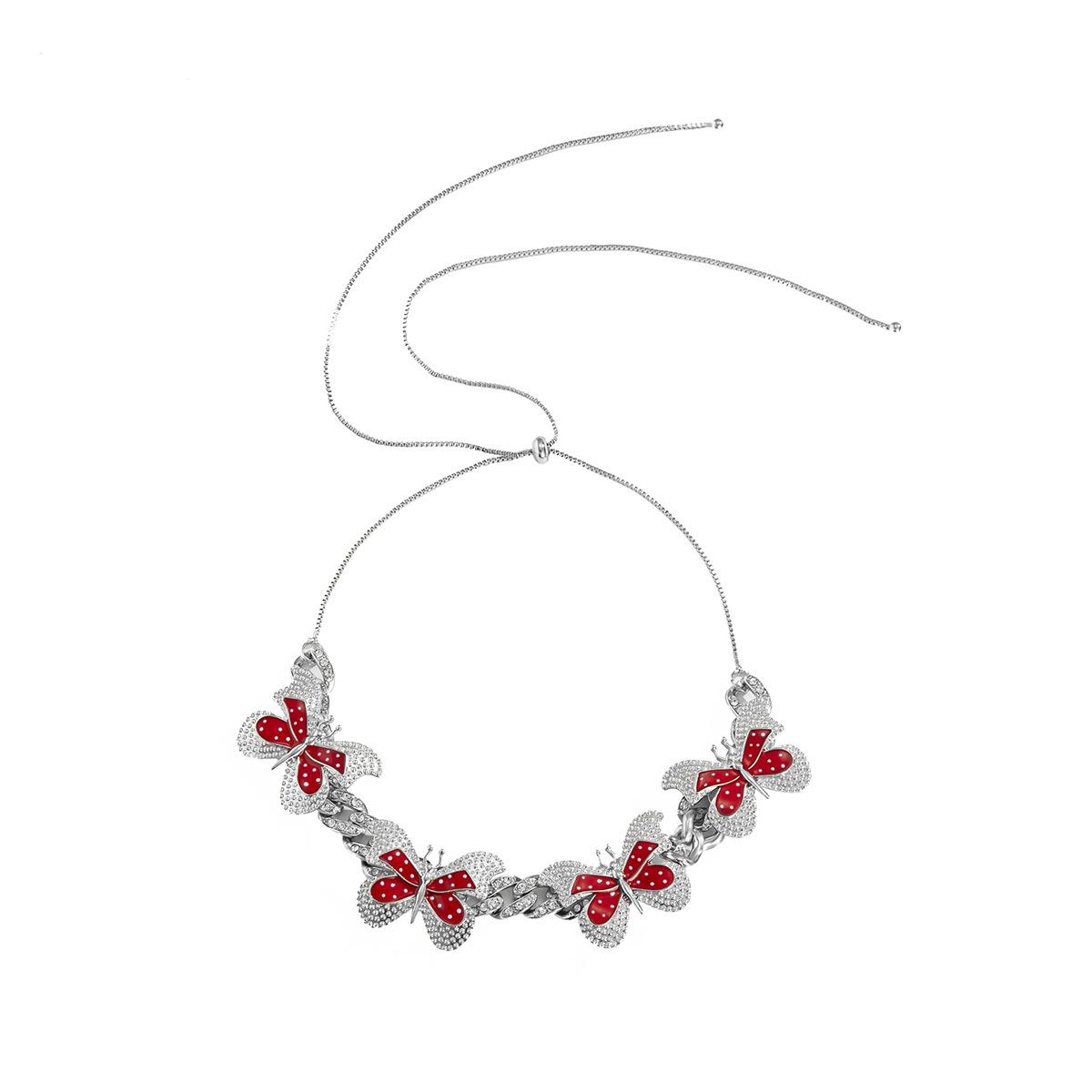 

Jewelry, simple diamond-set Cuban chain necklace, personalized temperament painting oil butterfly adjustment necklace women