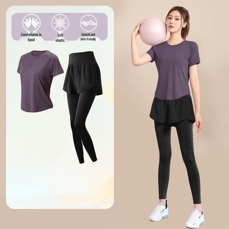Women's High-End Short-Sleeve Sport T-Shirt & Fitness Set - Breathable, Quick-Drying Yoga and Running Wear
