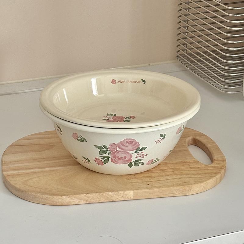 Enameled Retro Fruit Basket Draining Tray Storage Basket Kitchen Accessories Handmade Dishwasher Safe Fruit Serving Bowl