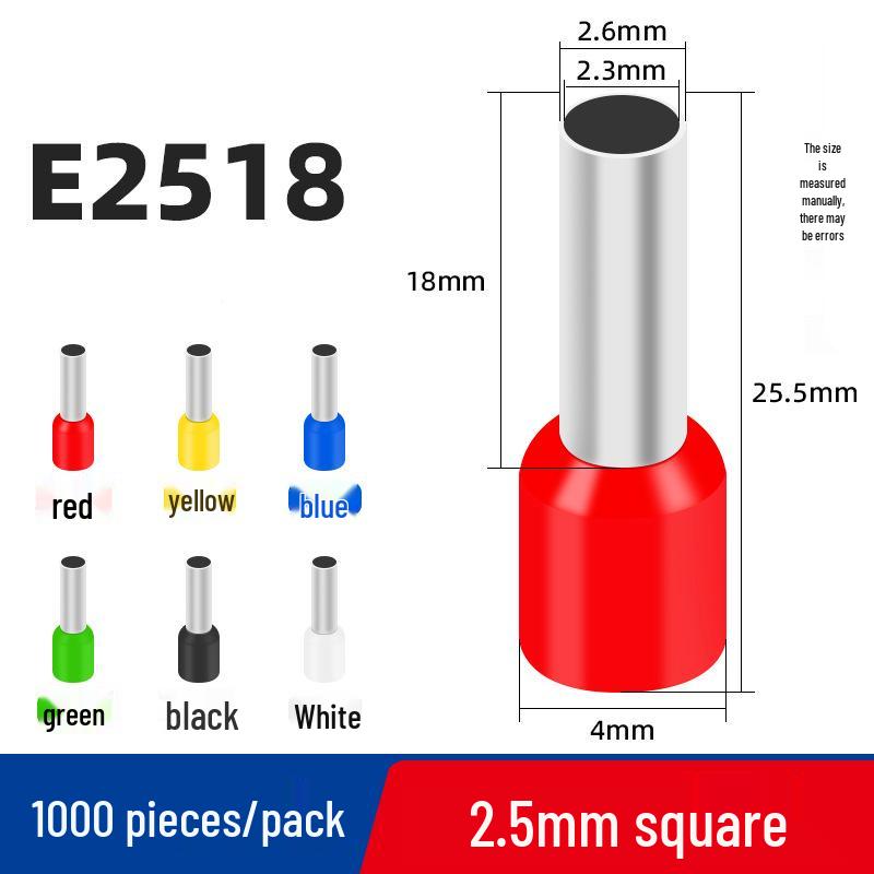 

Мідний нікельований трубчастий наконечник, 1000 штук - Європейський стиль попередньо ізольований штифтовий обтискний наконечник для електропроводки.