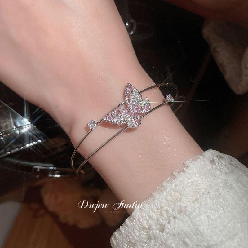 Элегантный многослойный открытый браслет-манжета с фианитом в форме капли для женщин