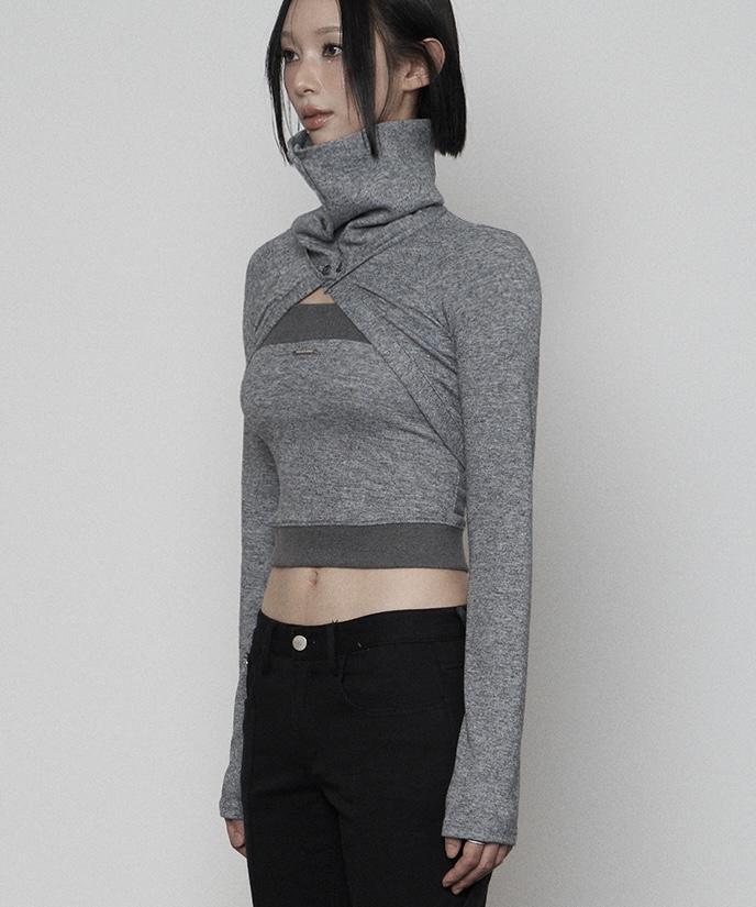 ETRE AU SOMMET Polar Open Bolero Top Set (Melange Gray)