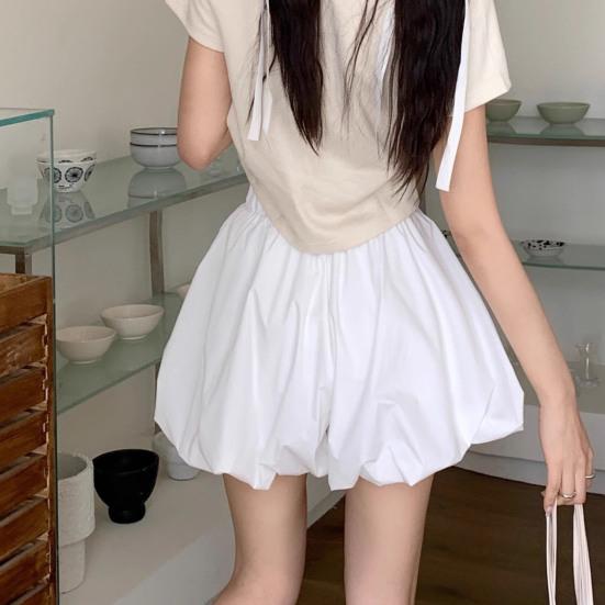 Women's Summer Bubble Shorts Casual High Waisted Puffy Shorts with Pockets Elastic Waist Balloon Mini Shorts