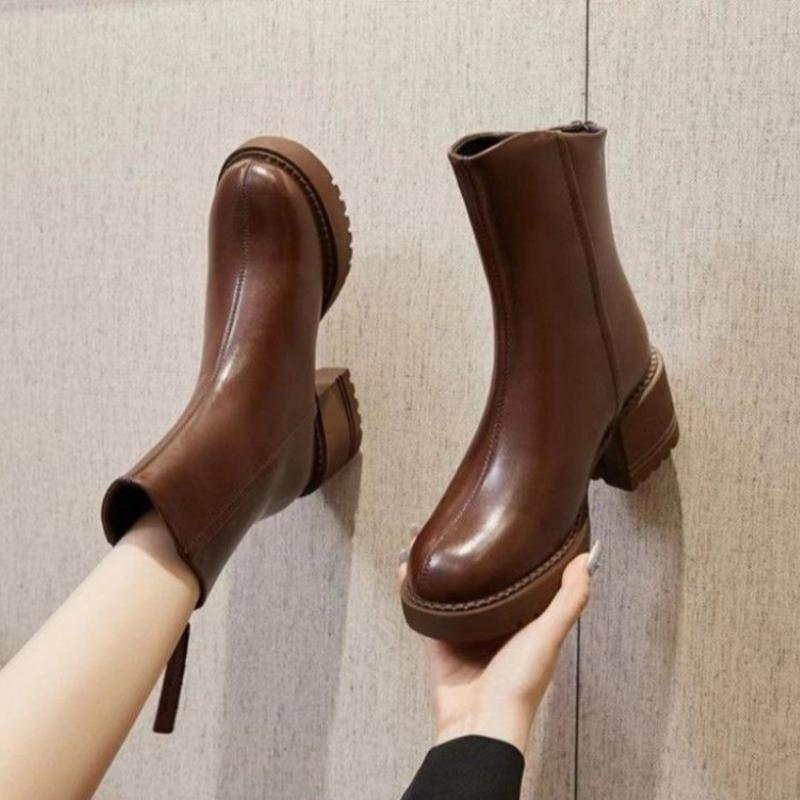 Fashion Booties Lightweight Solid Color Zip Soft Ankle Boots for Women Pu Large Size Warm Footwear Hot Autumn Boot Y2k Woman Short Shoes